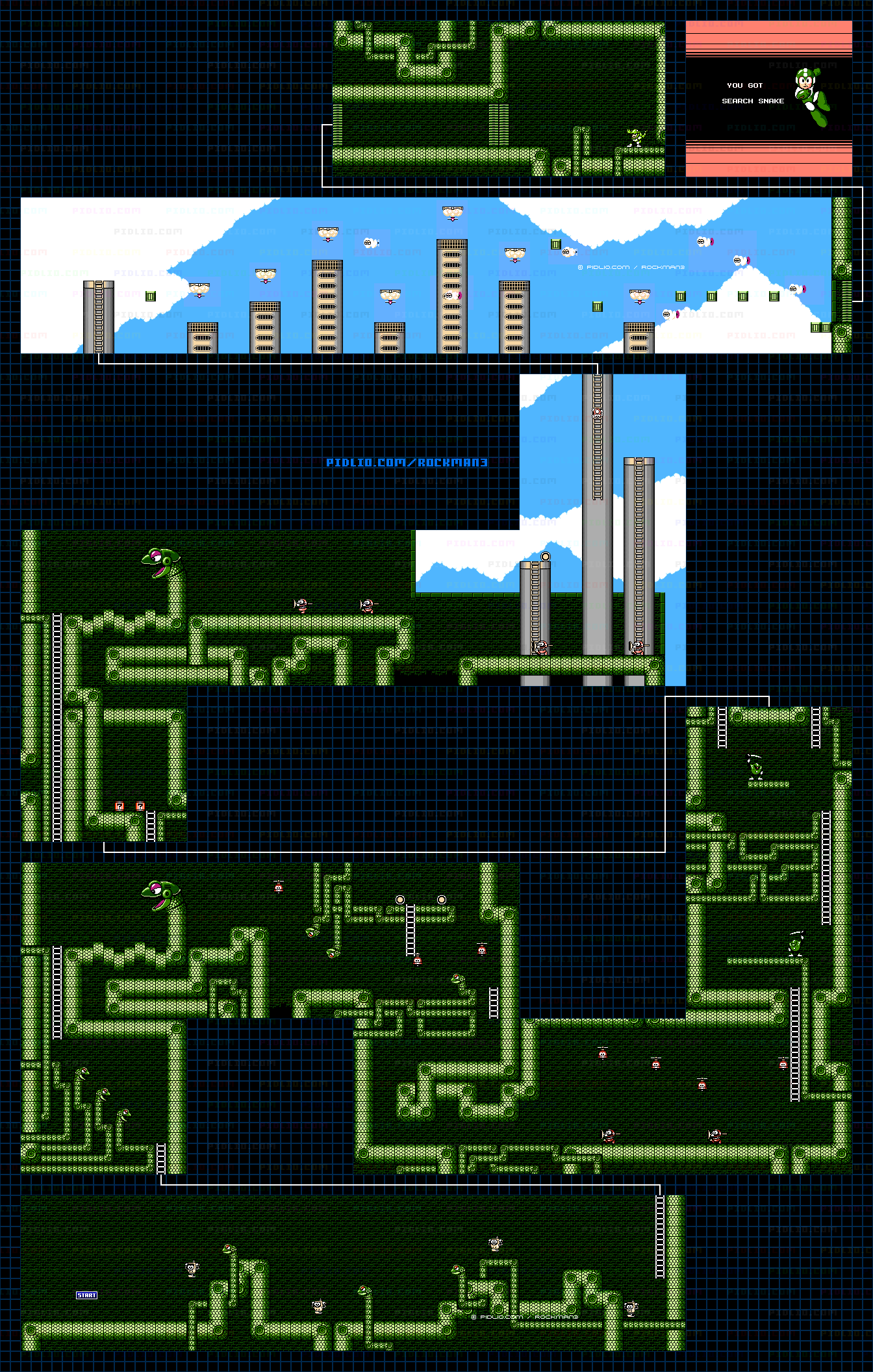 スネークマンのステージマップ画像 ／ ロックマン3攻略 ─ pidlio.com