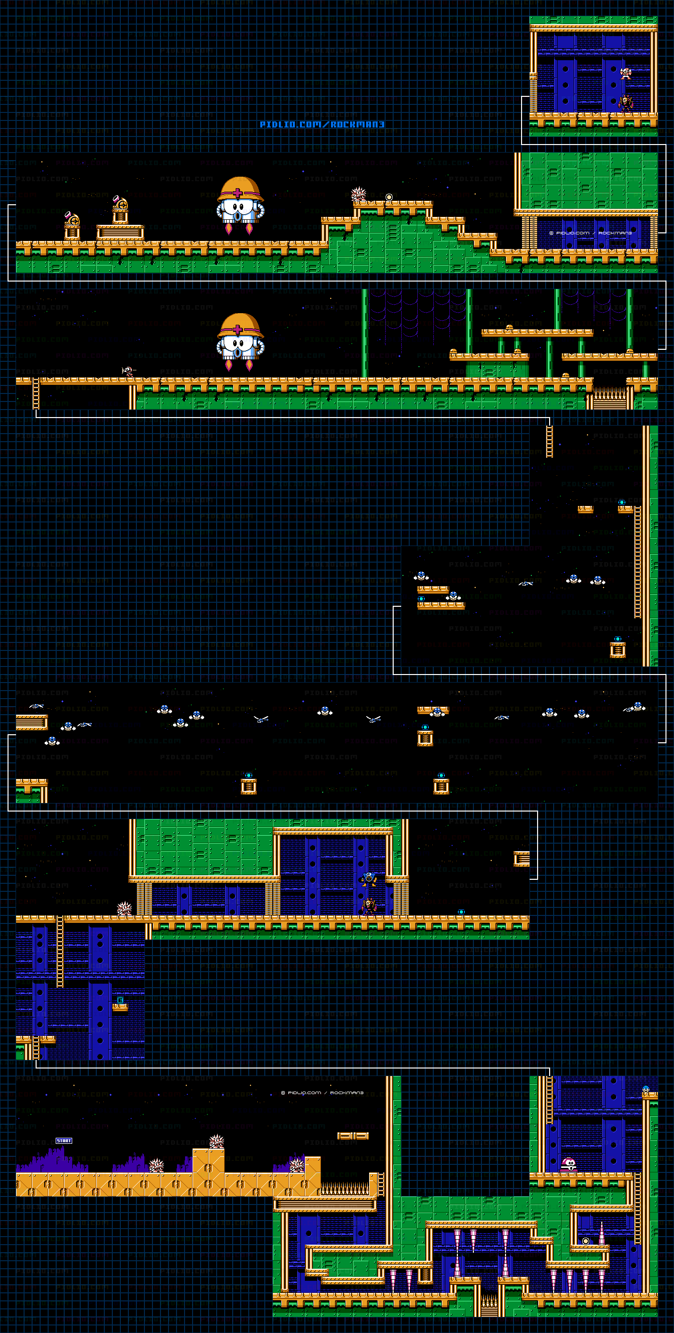 ニードルマンのステージ(2回目)マップ画像 / ロックマン3攻略 ─ pidlio.com
